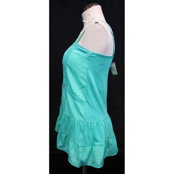 Aeropostale Teal Tank Top sz S Lace Sleeves Stretch Ruffle Casual Comfort Spring - Picture 5 of 9
